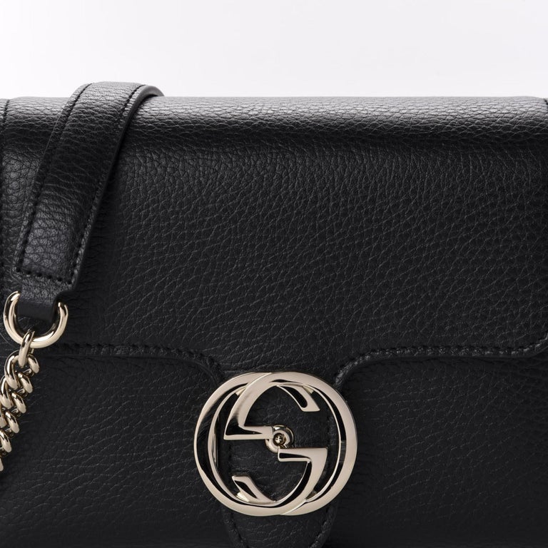 Gucci Dollar Calfskin Interlocking GG Crossbody Bag Black Small For