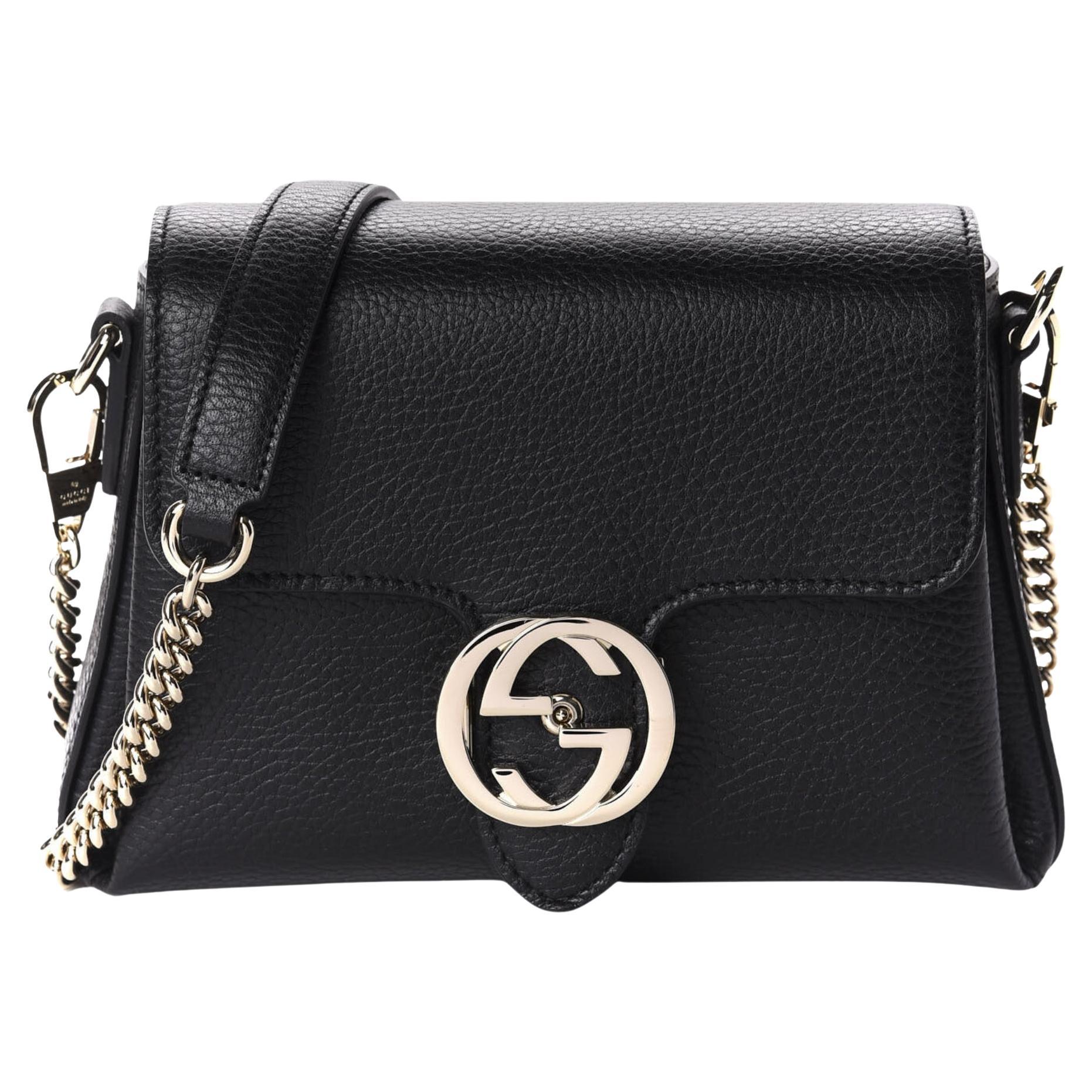 Gucci Dollar Calfskin Interlocking GG Crossbody Bag Black Small For Sale