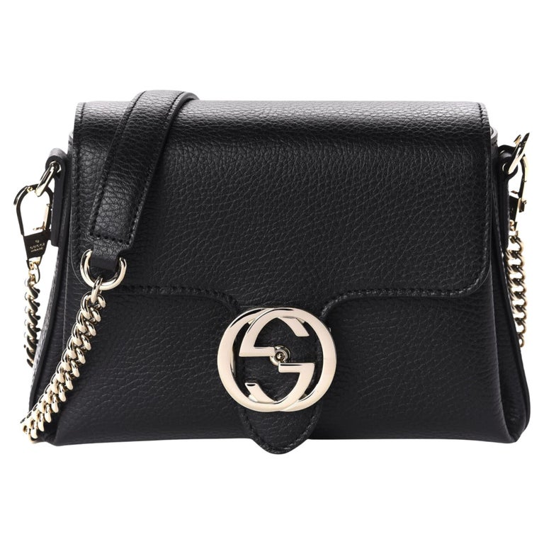Gucci Dollar Calfskin Interlocking G Top Handle Shoulder Bag Black