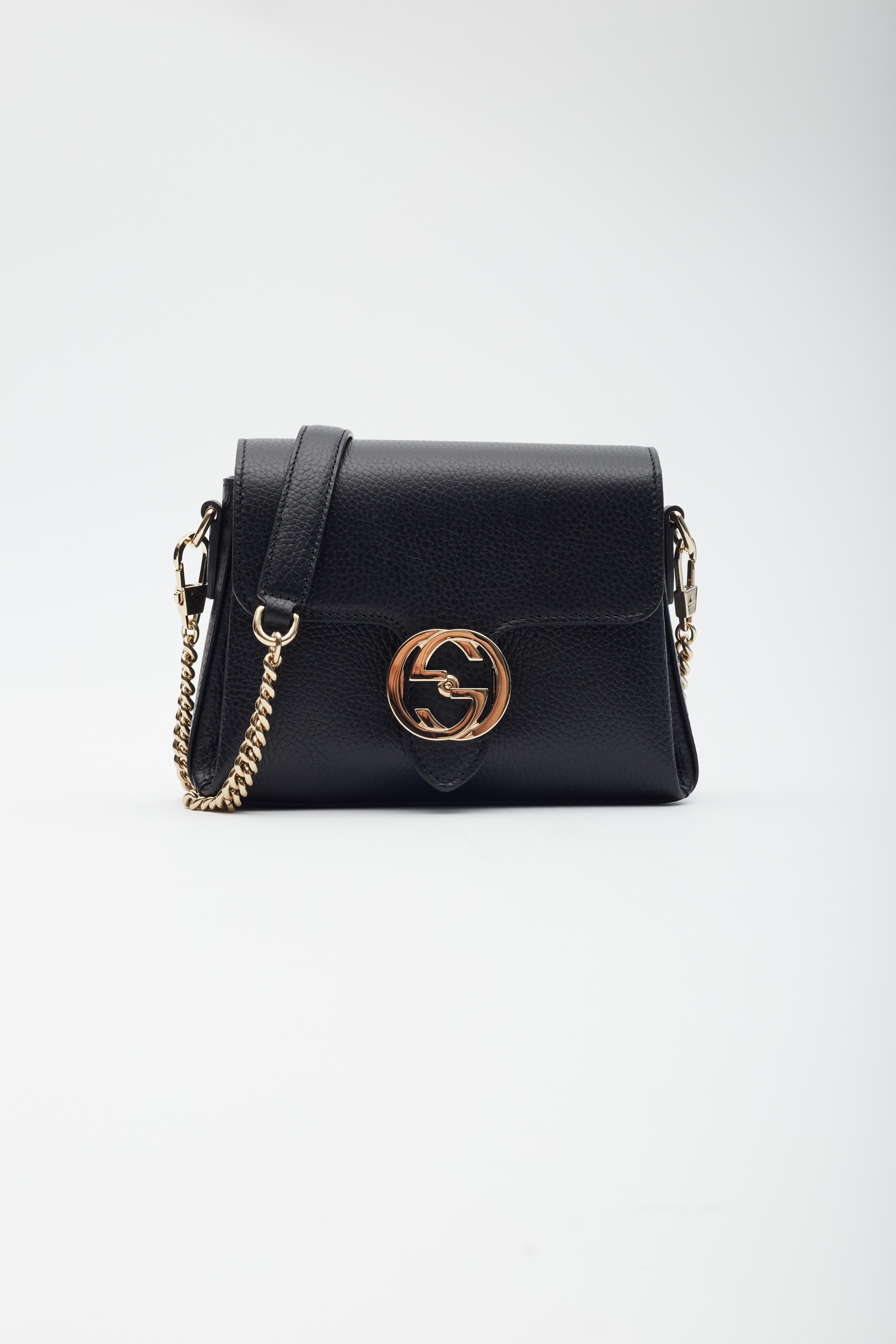 Gucci Dollar Calfskin Interlocking GG Crossbody Bag Black Small In New Condition In Montreal, Quebec