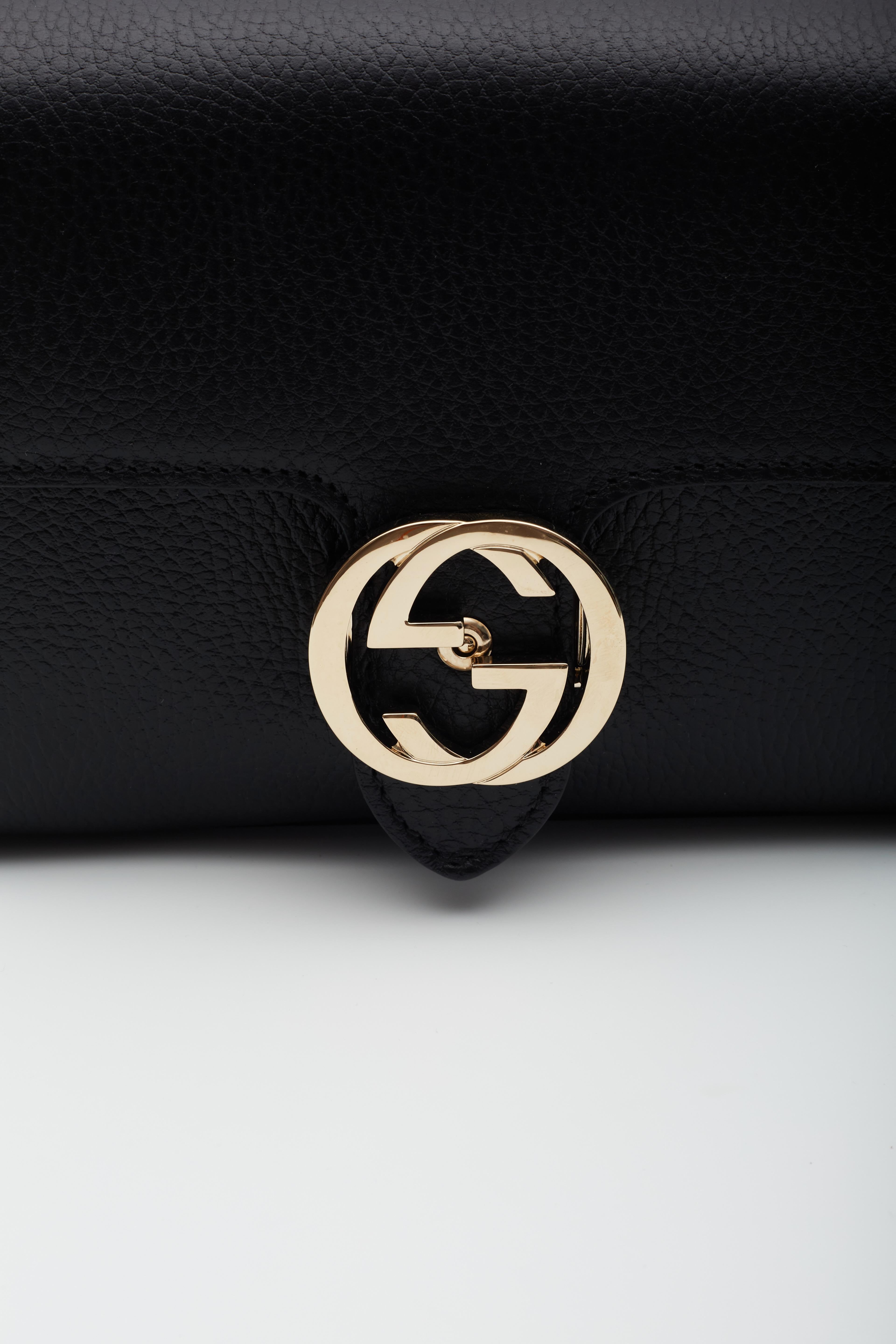 Gucci Dollar Calfskin Interlocking GG Crossbody Bag Black Small 2