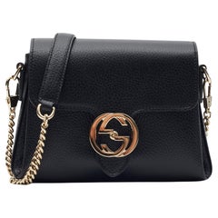 Gucci Dollar Calfskin Interlocking GG Crossbody Bag Black Small