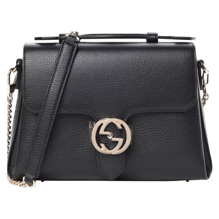 Gucci Dollar Calfskin Interlocking GG Medium Shoulder Bag - Black For Sale  at 1stDibs