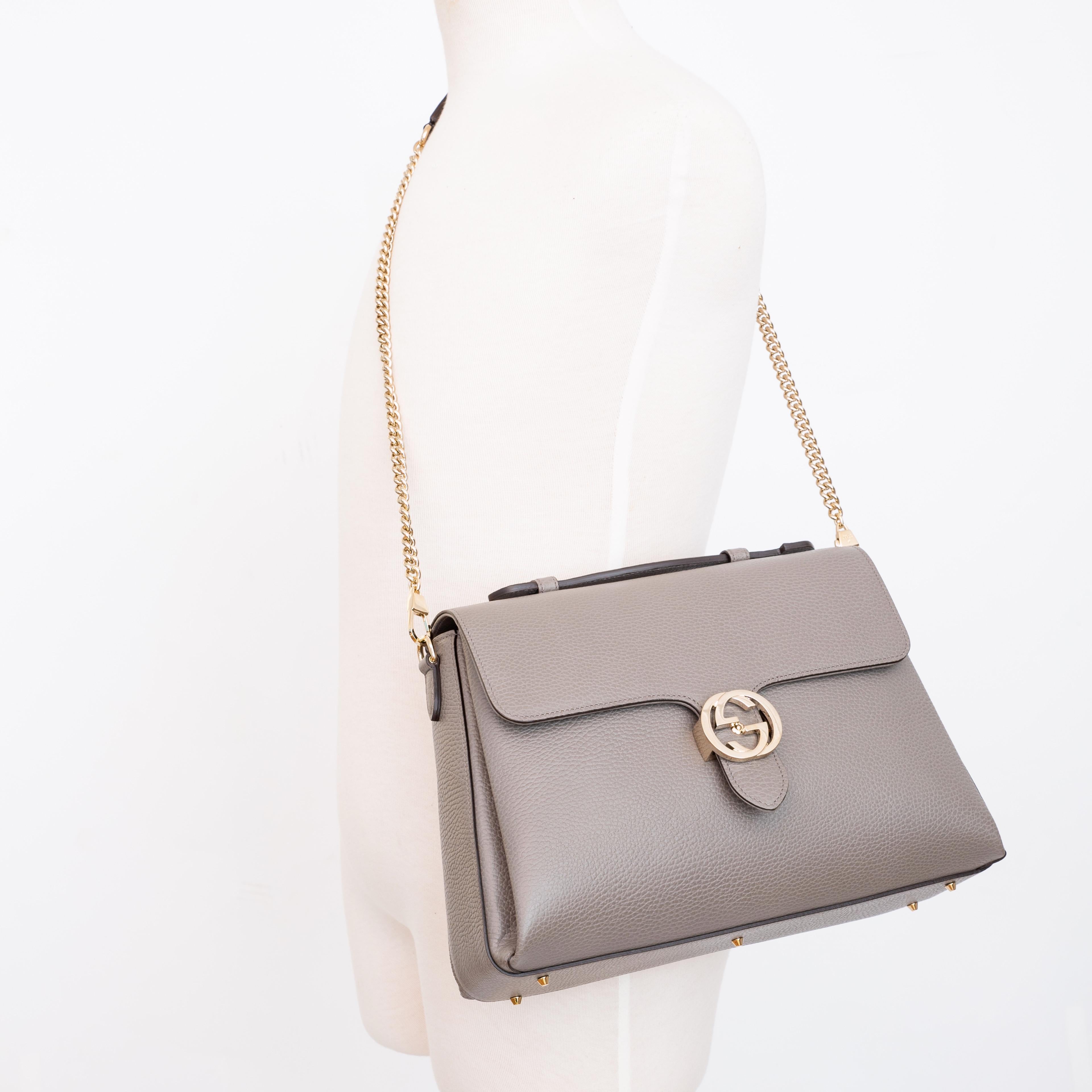 Women's or Men's Gucci Dollar Calfskin Interlocking GG Medium Shoulder Bag Grey (510306) For Sale