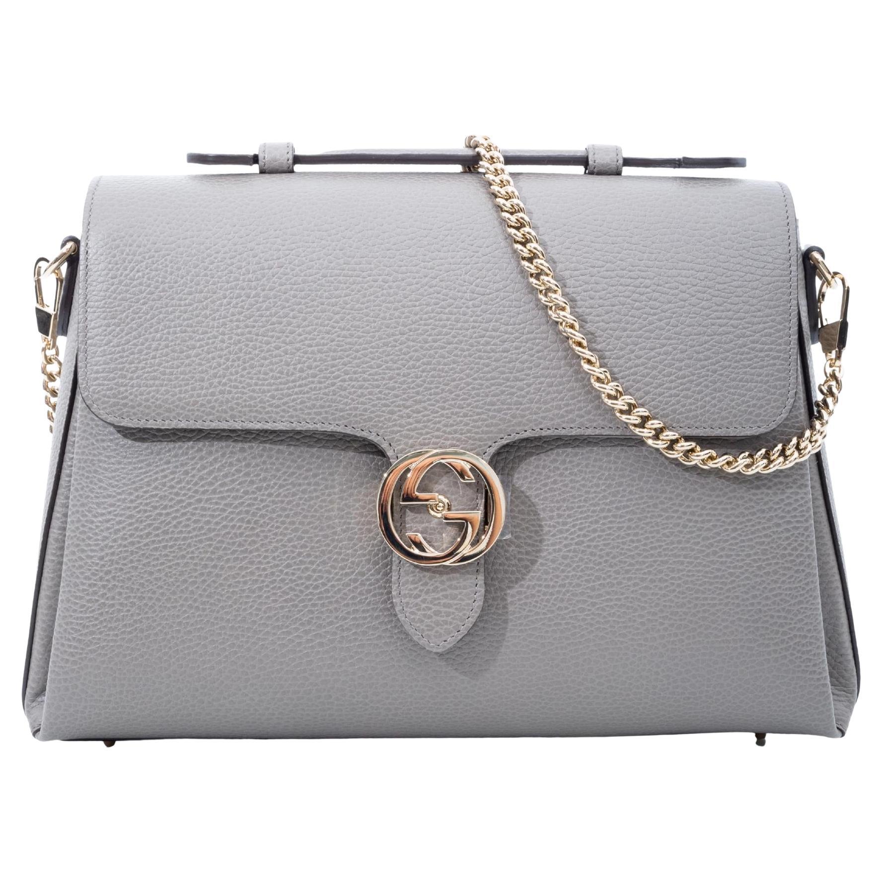 Gucci Dollar Calfskin Interlocking GG Medium Shoulder Bag Grey (510306) For Sale