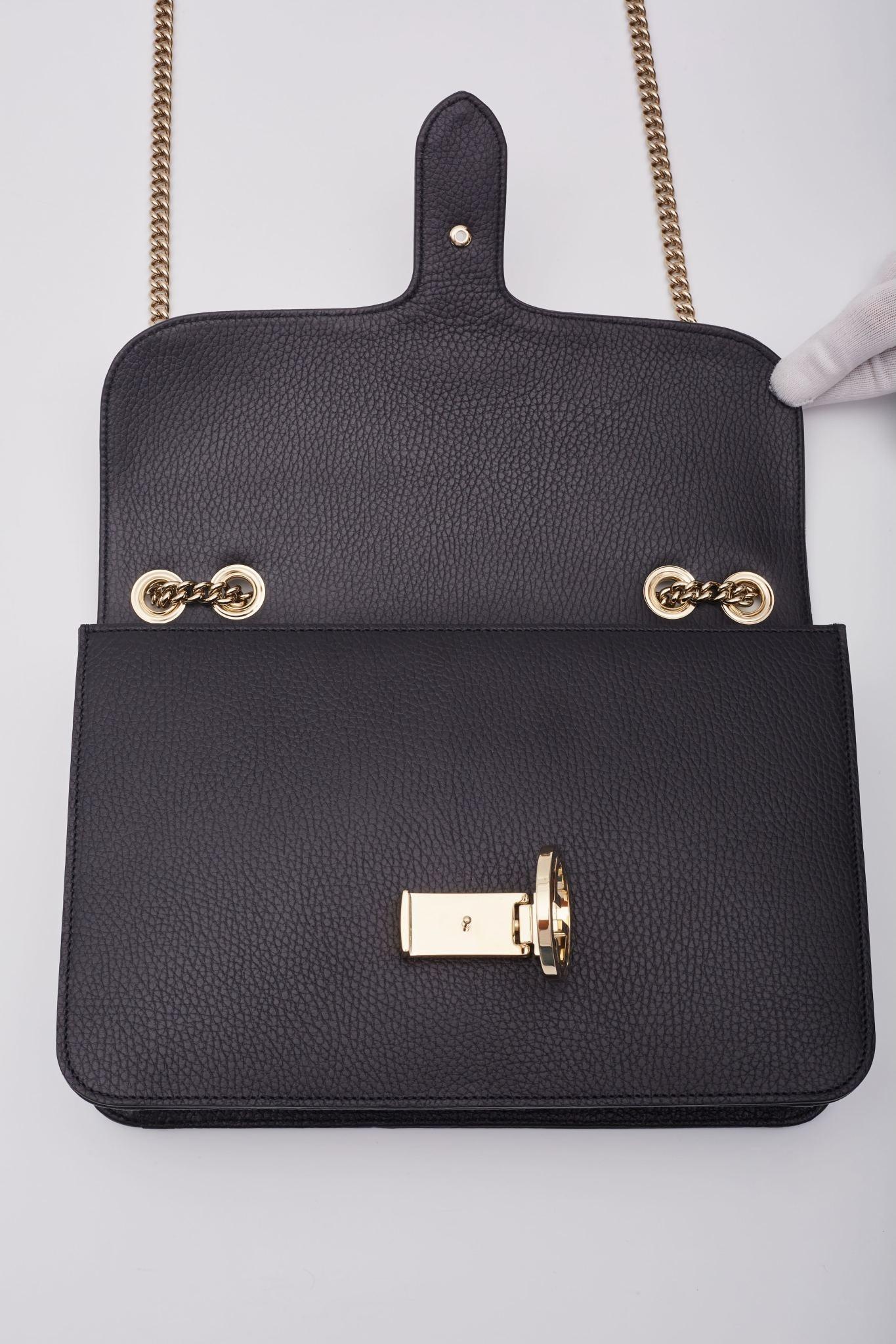 Gucci Dollar Calfskin Interlocking GG Shoulder Bag Black 4