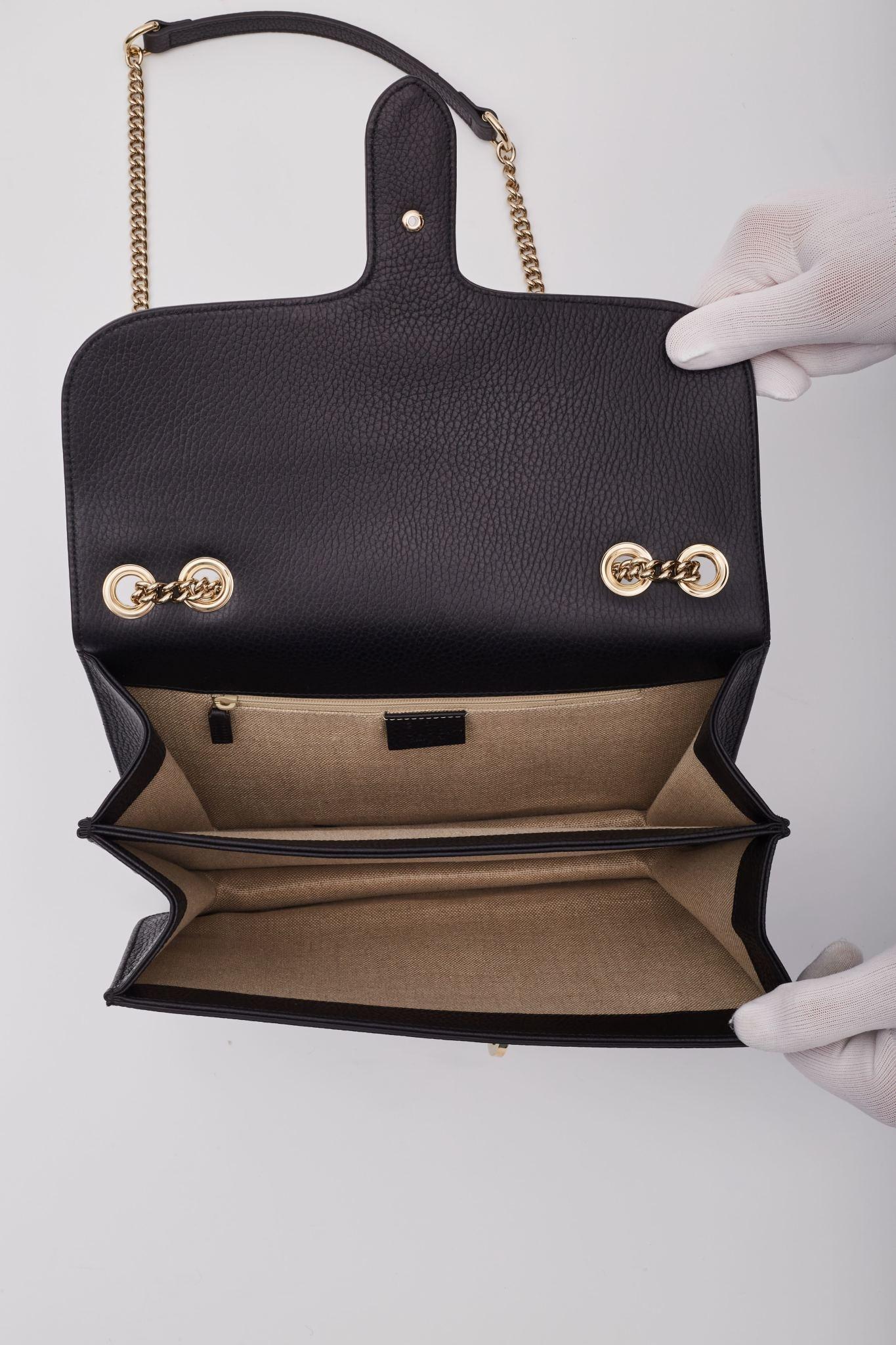 Gucci Dollar Calfskin Interlocking GG Shoulder Bag Black 5