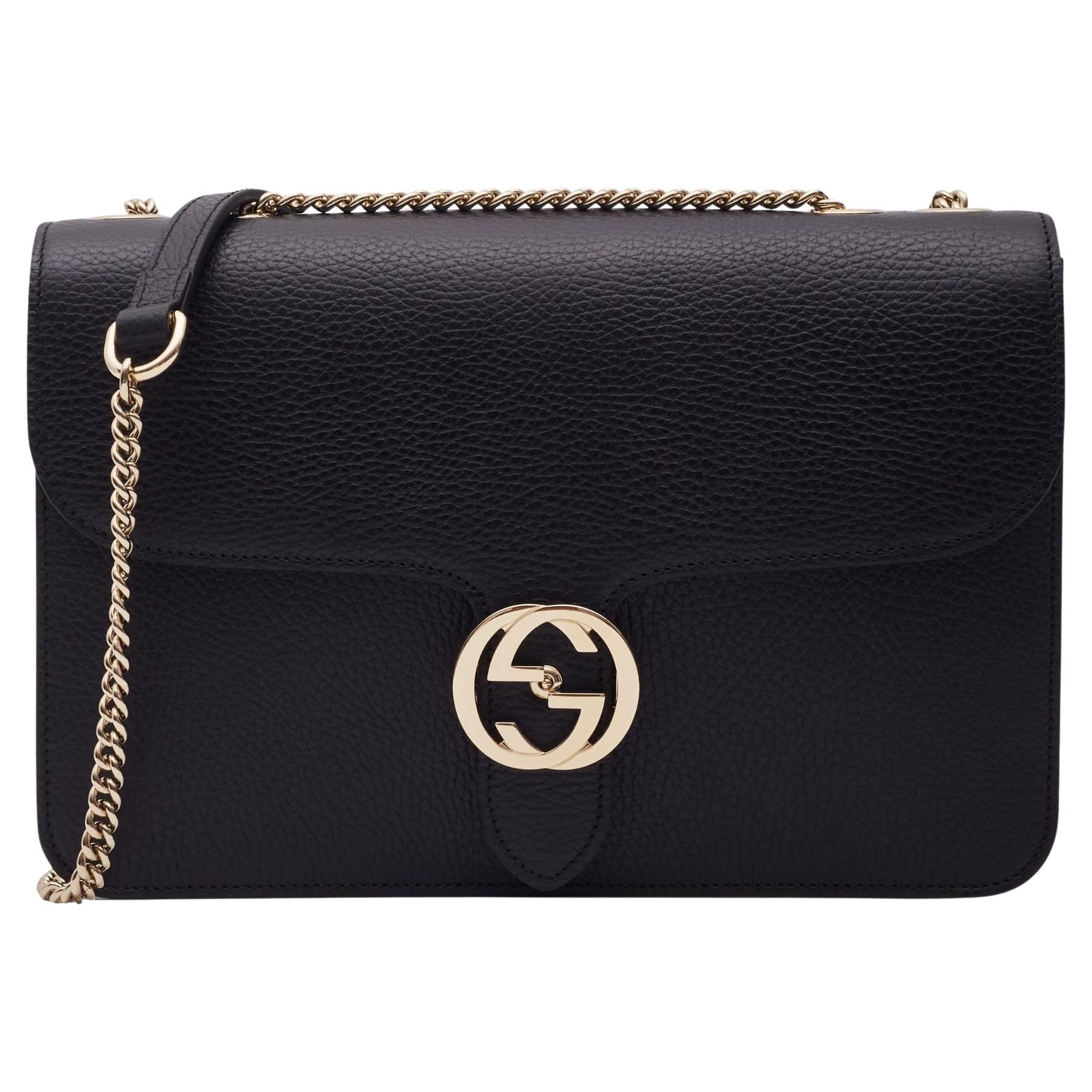 Gucci Dollar Calfskin Interlocking GG Shoulder Bag Black