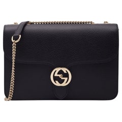 Gucci Dollar Calfskin Interlocking GG Shoulder Bag Black