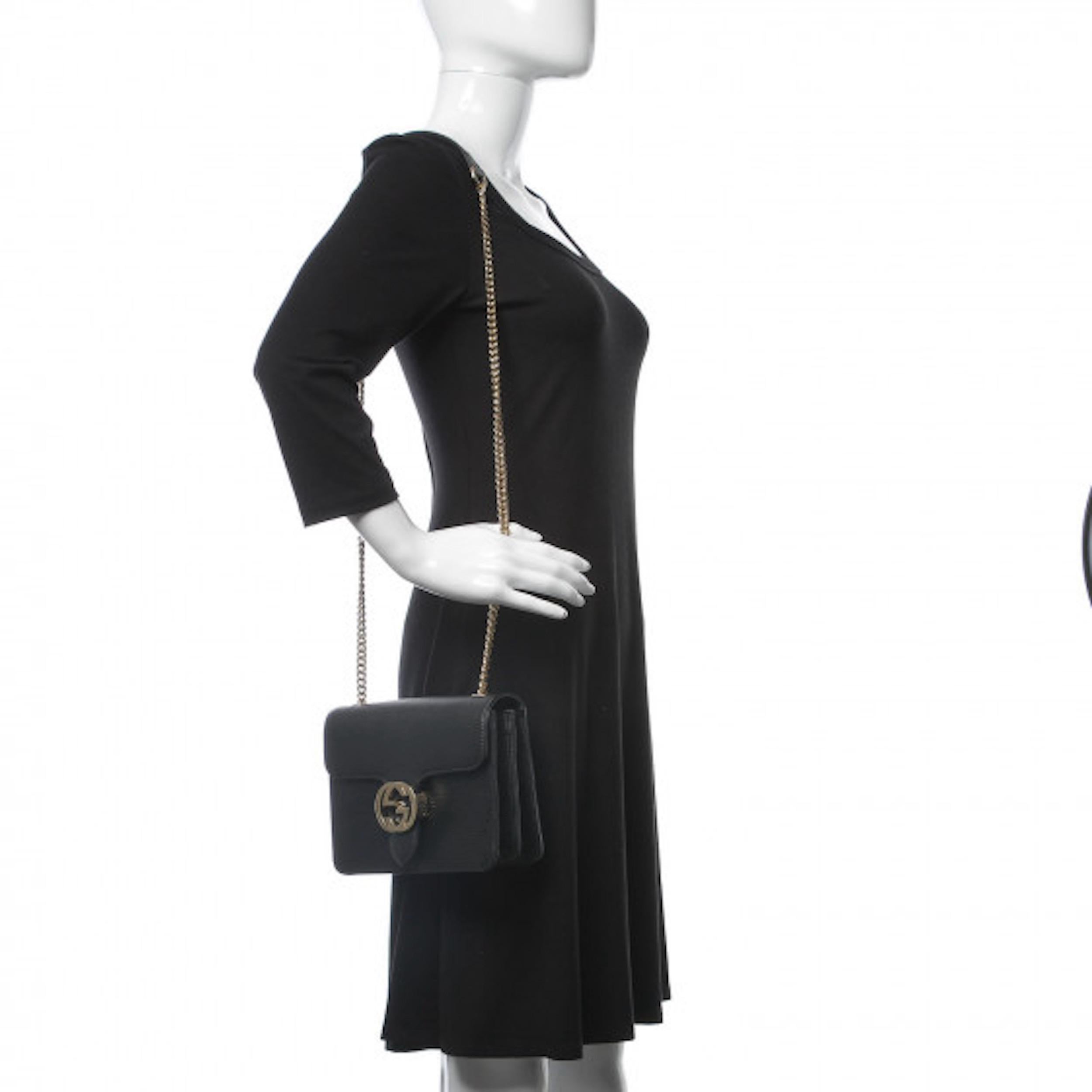Gucci Dollar Calfskin Interlocking GG Small Black Shoulder Bag (510304) 3