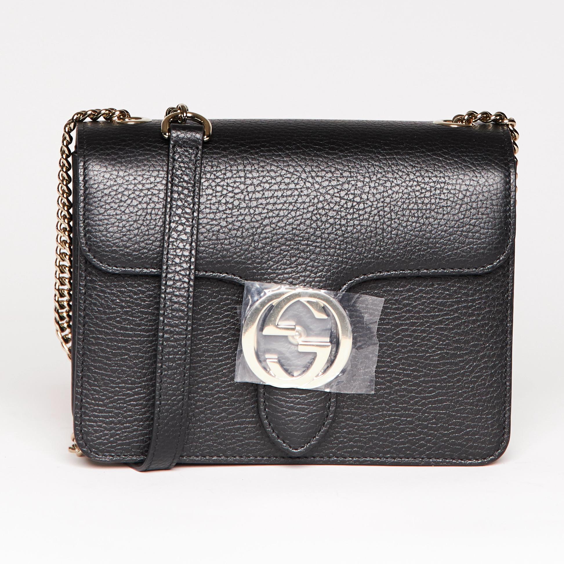 Gucci Dollar Calfskin Interlocking GG Small Black Shoulder Bag (510304) 2