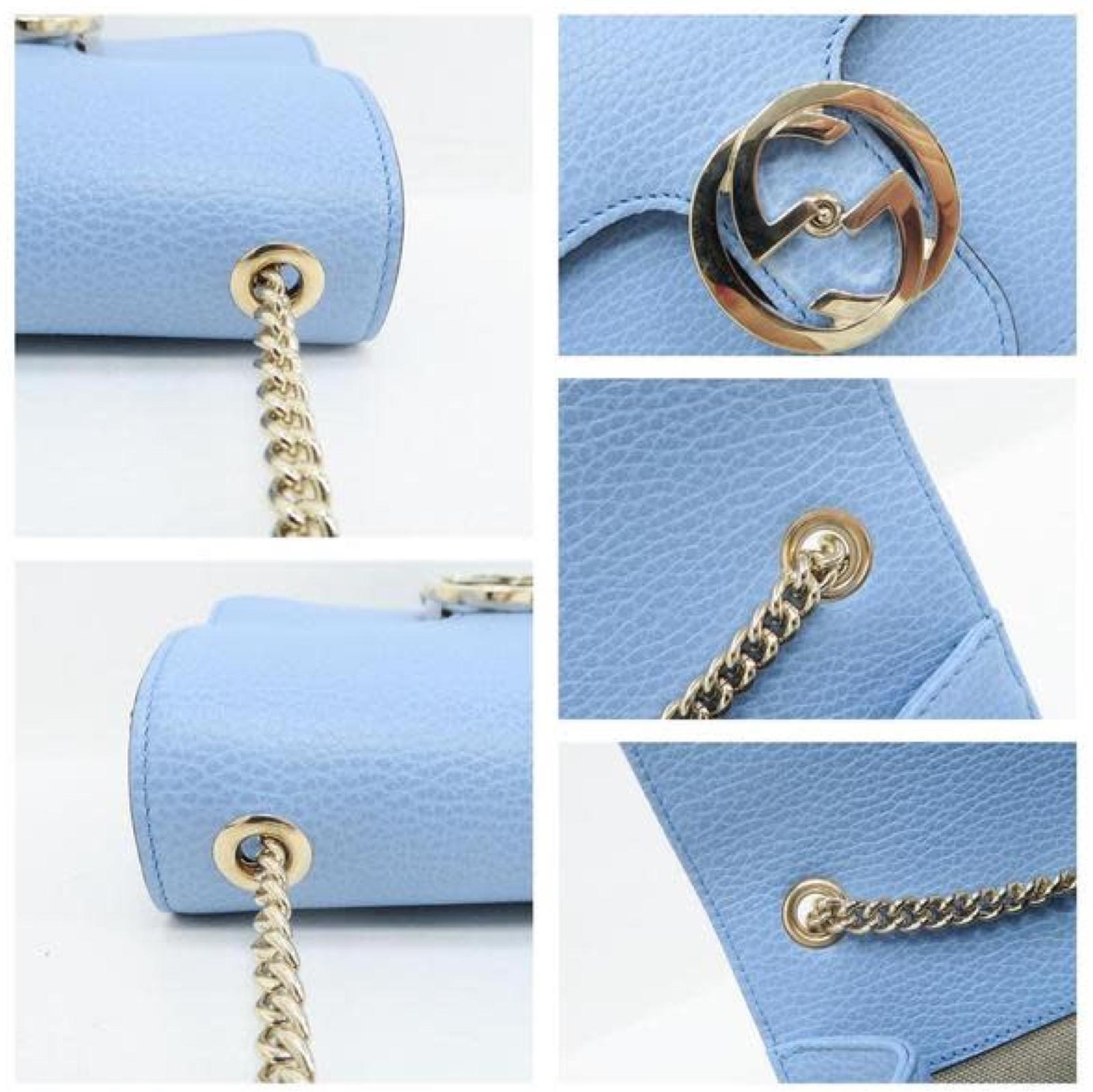 Gucci Dollar Calfskin Interlocking GG Small Shoulder Bag - Baby Blue In New Condition For Sale In Montreal, Quebec