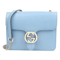 Bolso de hombro pequeño Gucci Dollar en piel de becerro entrelazada GG - Azul bebé