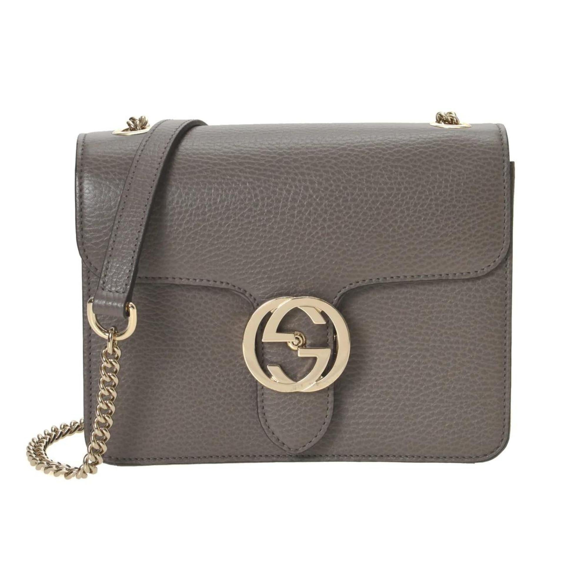 Gucci Dollar Calfskin Interlocking GG Small Shoulder Bag Grey For Sale