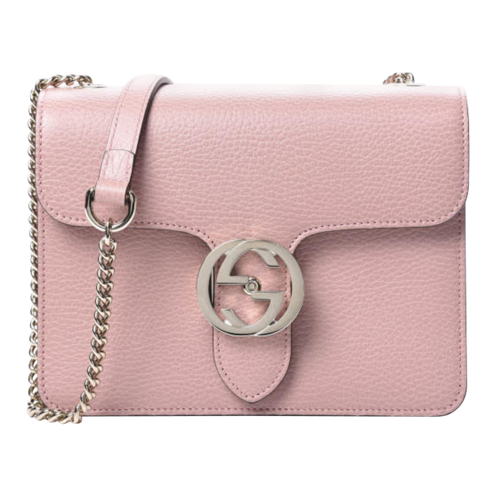 GUCCI Dollar Calfskin Small Interlocking G Shoulder Bag Soft Pink 1225596