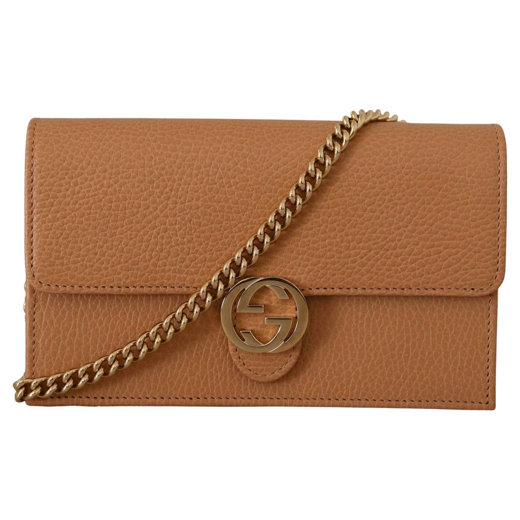 Gucci Dollar Calfskin Interlocking GG Wallet On Chain Bag Beige For Sale