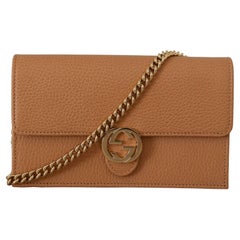 Gucci Dollar Calfskin Interlocking GG Wallet On Chain Bag Beige