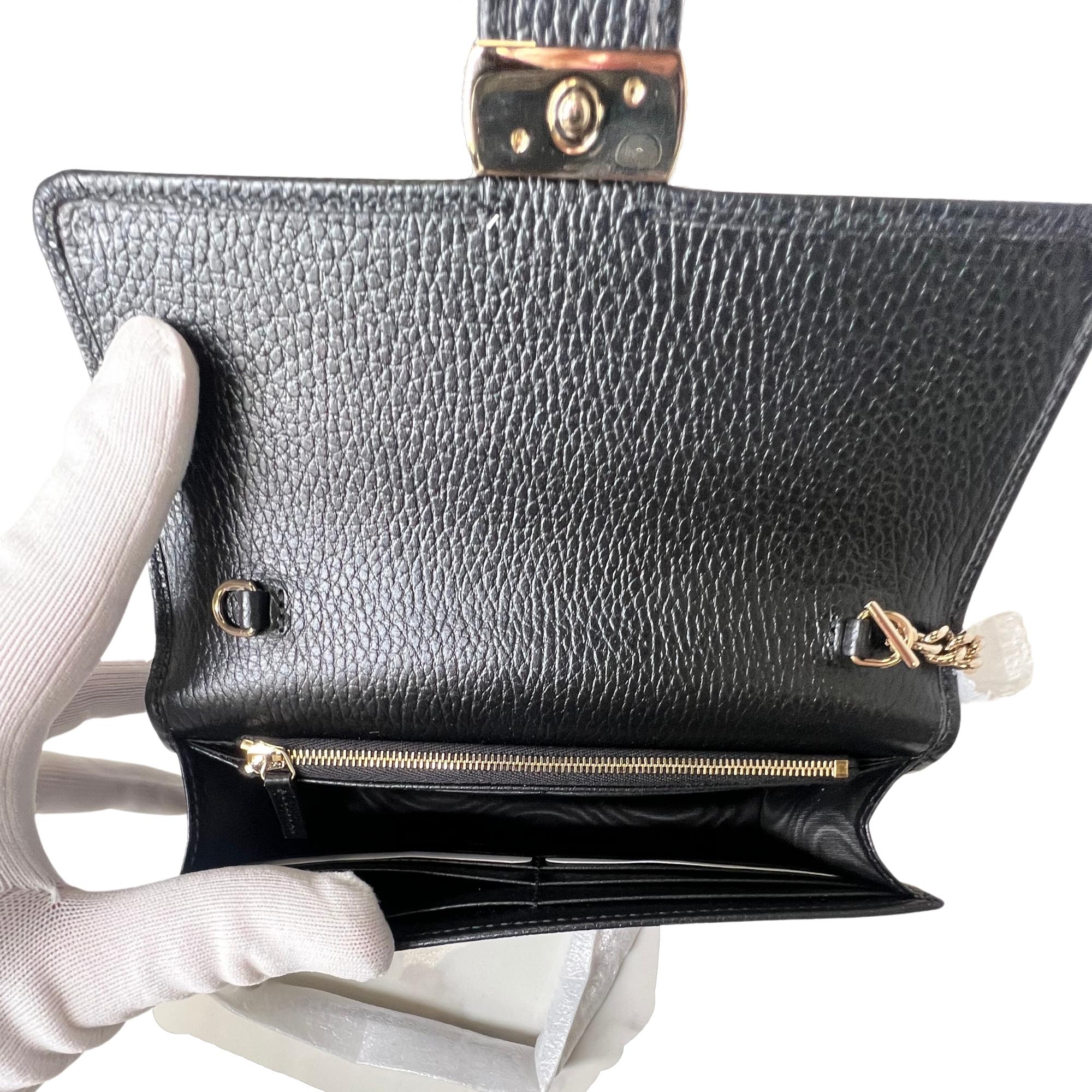 Gucci Dollar Calfskin Interlocking GG Wallet On Chain Bag Black 2