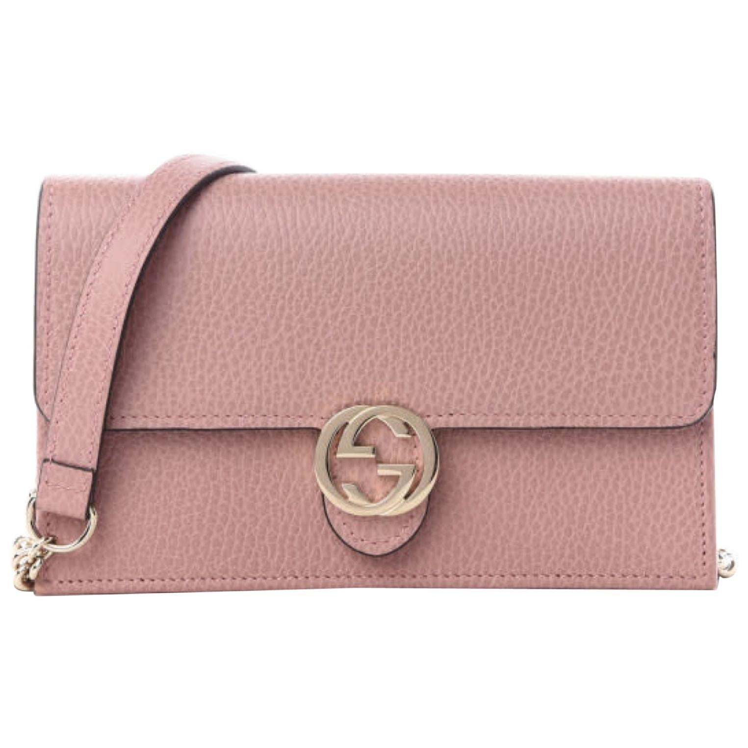 Gucci Dollar Calfskin Interlocking GG Wallet on Chain Bag - Soft Pink