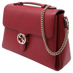 Gucci Dollar Interlocking G Top Handle Shoulder Bag in Red Leather