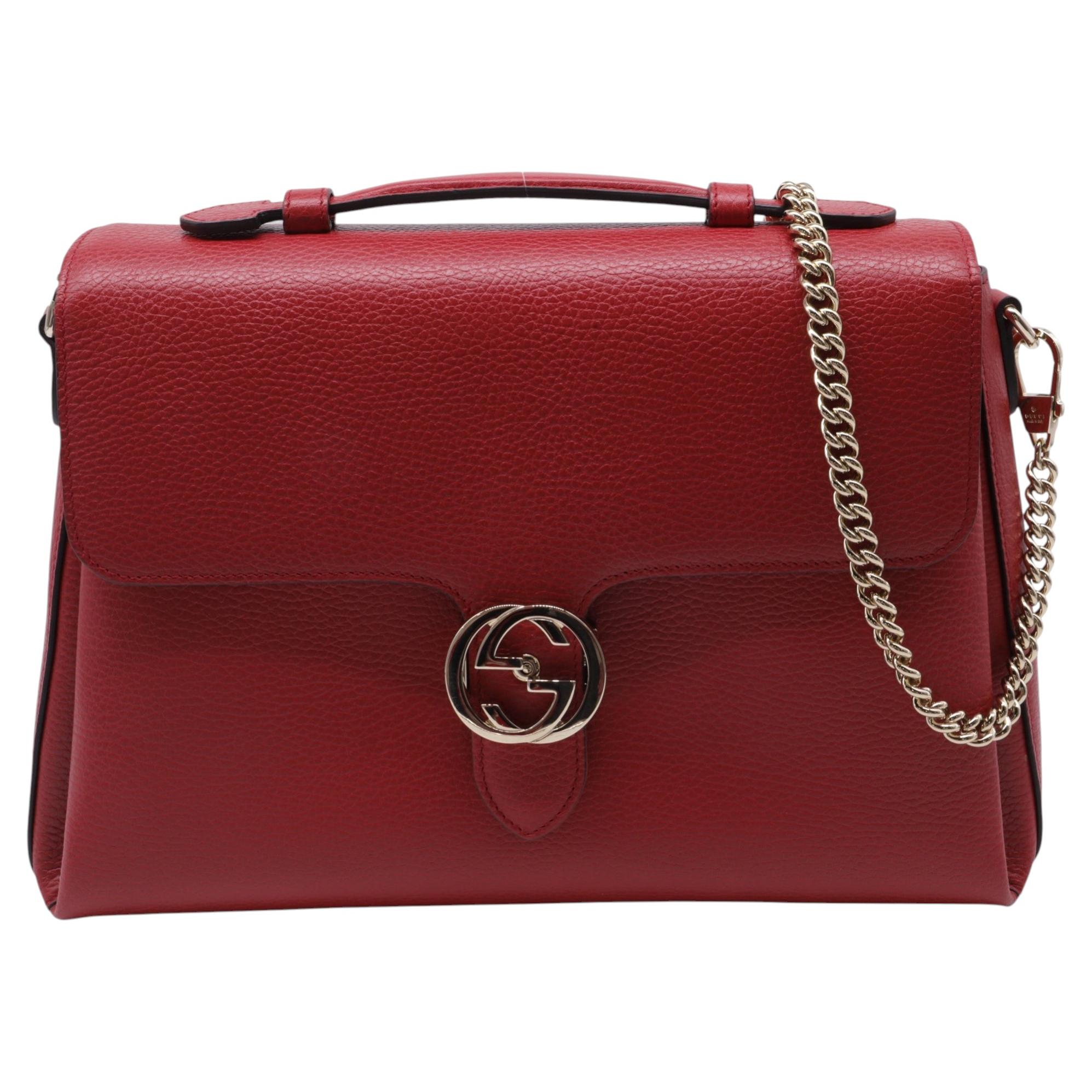 Sac à bandoulière Gucci « Dollar Interlocking G » à poignée supérieure, en cuir rouge