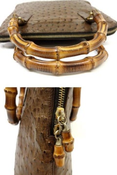 Gucci Dome Bamboo Bowler 228746 Brown Ostrich Leather Satchel