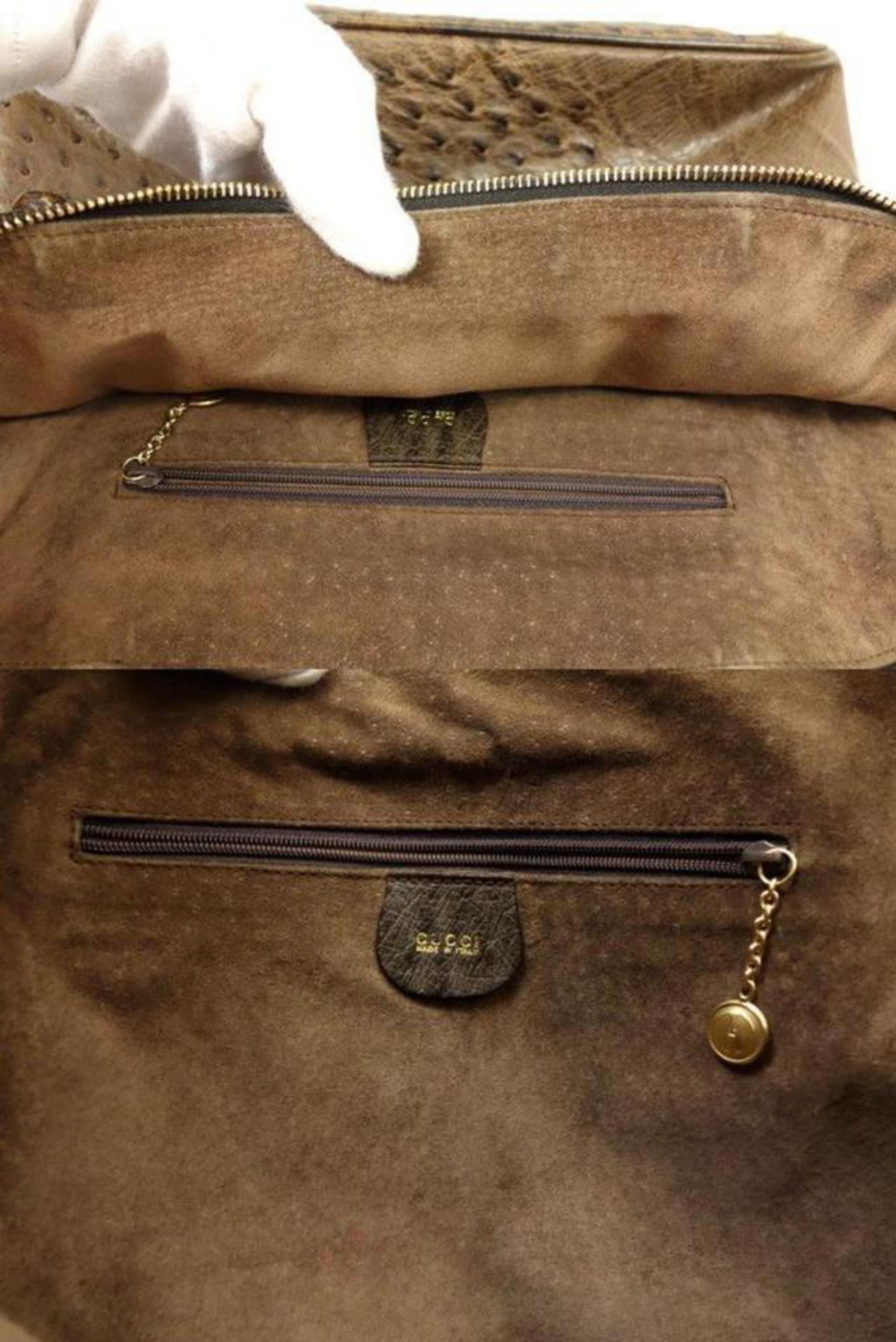 Gucci Dome Bamboo Bowler 228746 Brown Ostrich Leather Satchel In Good Condition For Sale In Forest Hills, NY