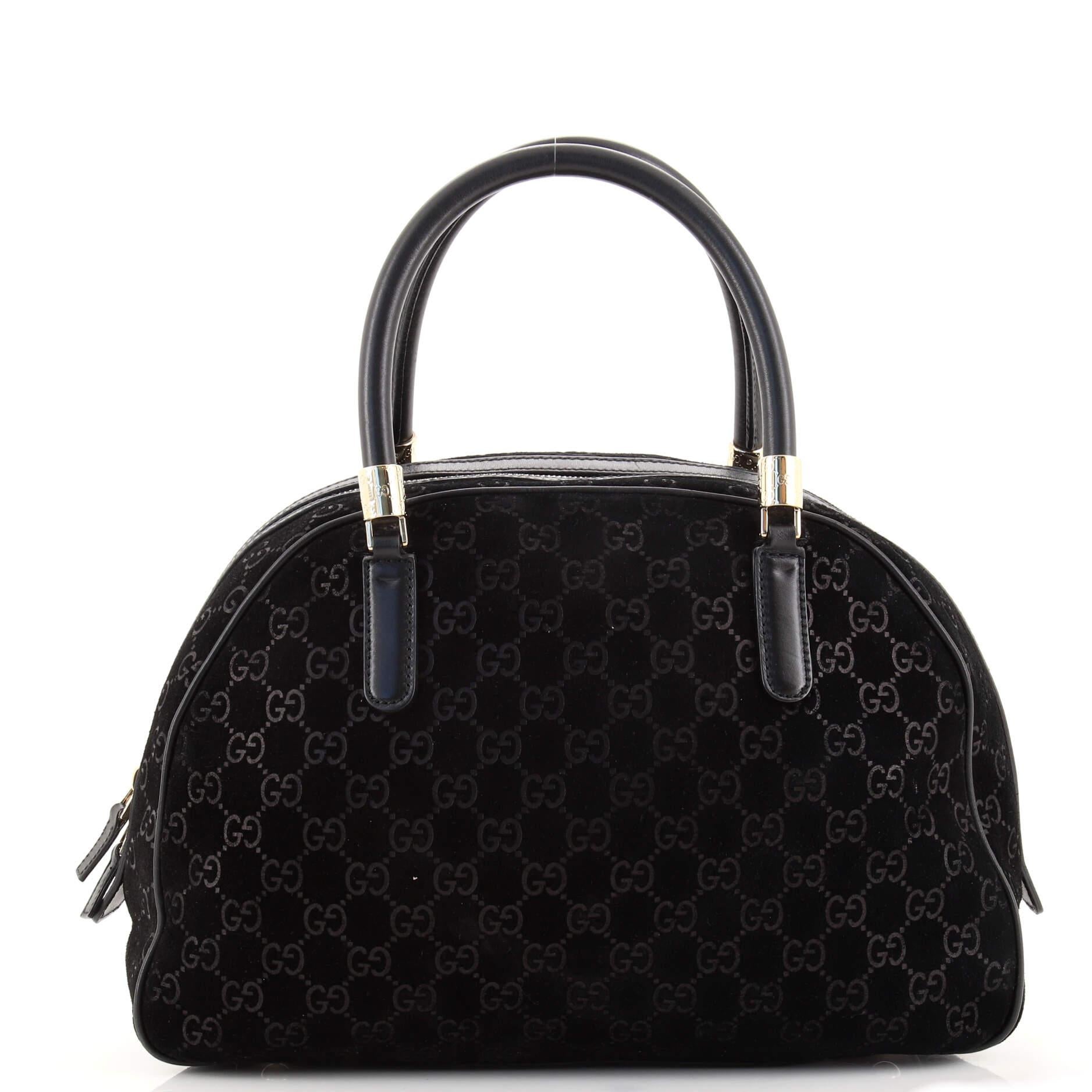 Black Gucci Dome Bowler Bag GG Suede Medium
