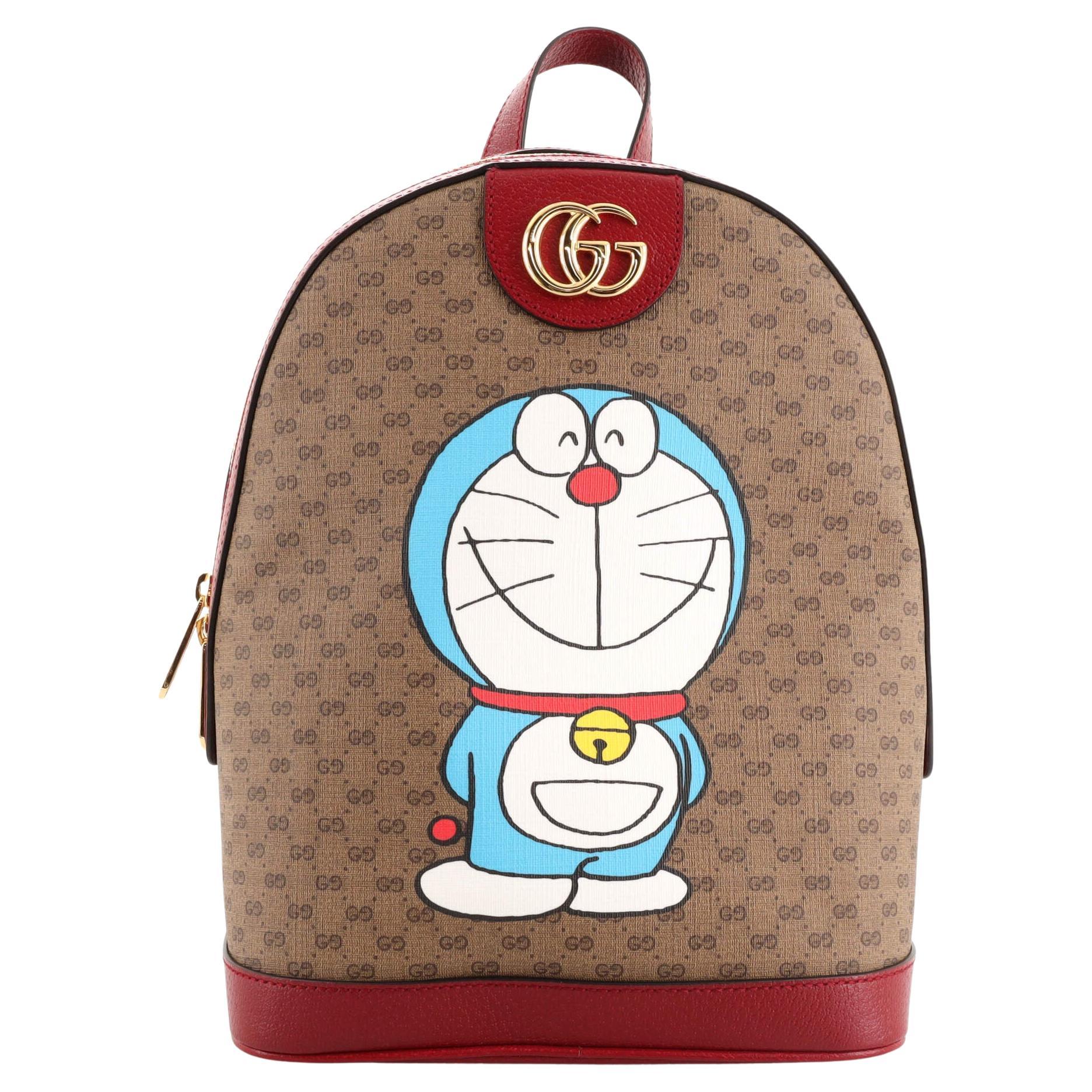 Gucci Brown Coated Canvas and Red Leather Doraemon Purse Box Gold Hardware, 2021 (Like New), Red/Brown Womens Handbag