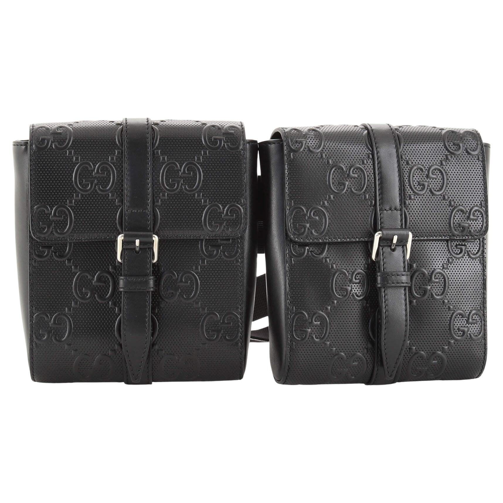 Gucci Double Belt Bag GG Embossed Perforated Leather