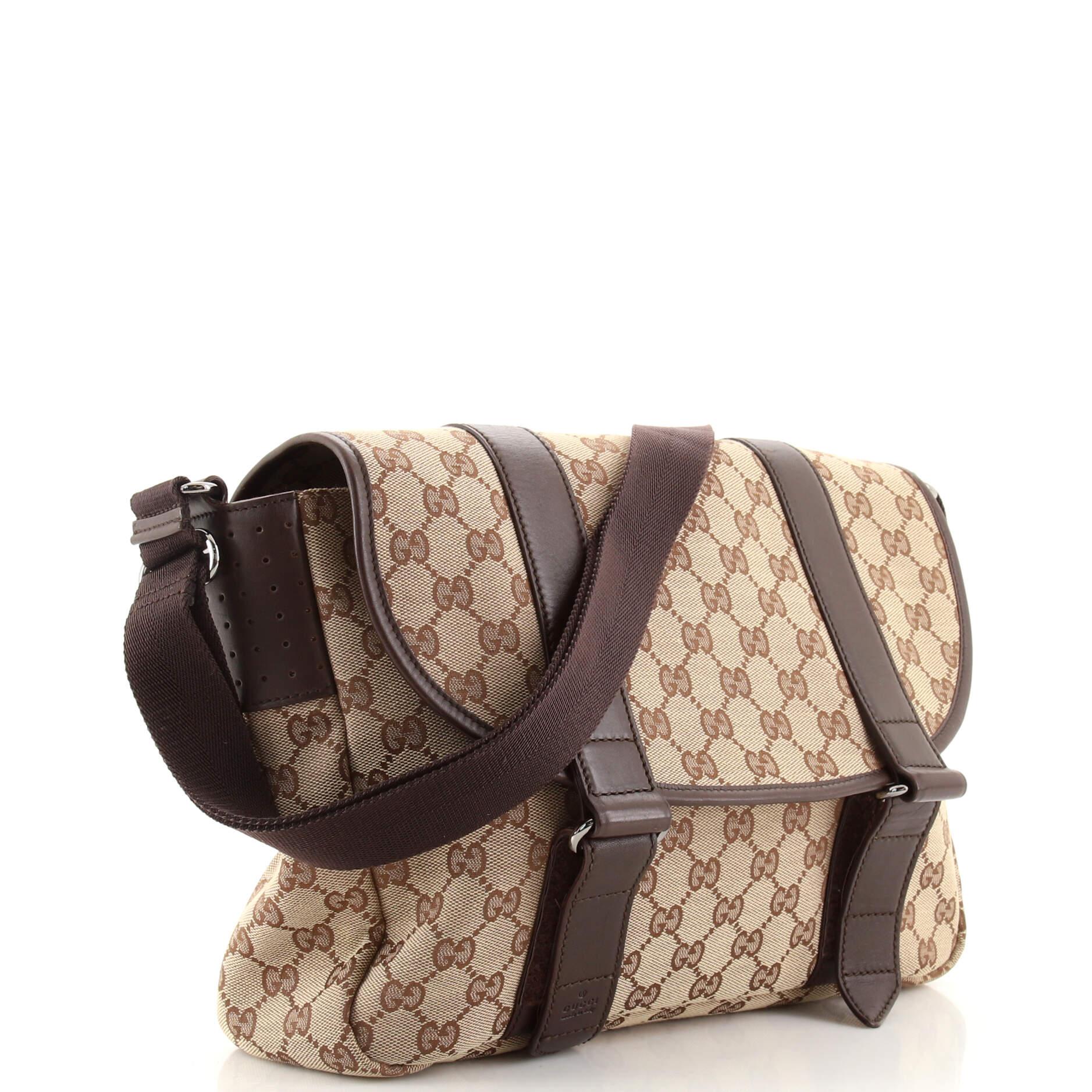 Gucci Double Belt Flap Messenger GG Canvas with Perforated Leather Medium