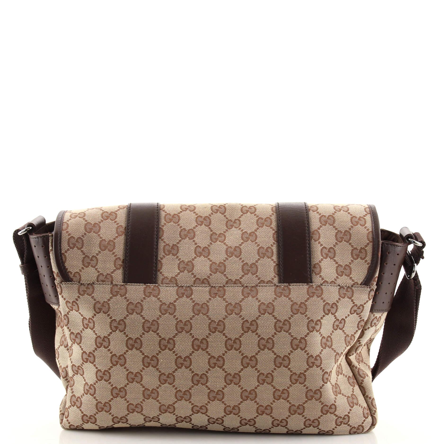 Gucci Double Belt Flap Messenger GG Canvas with Perforated Leather Medium