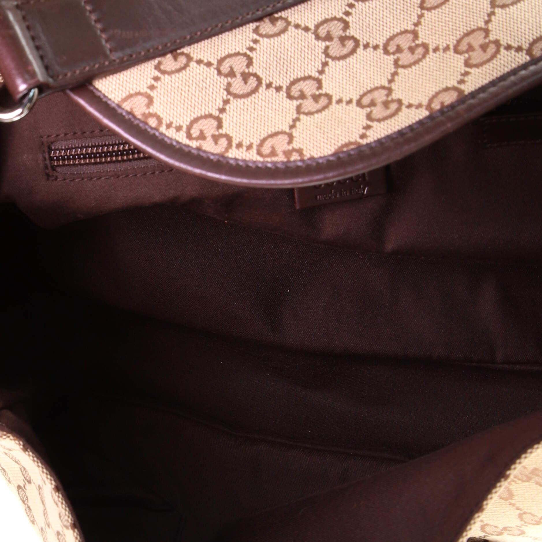 Marron Gucci - Sac à double ceinture à rabat en toile GG avec cuir perforé - Moyen