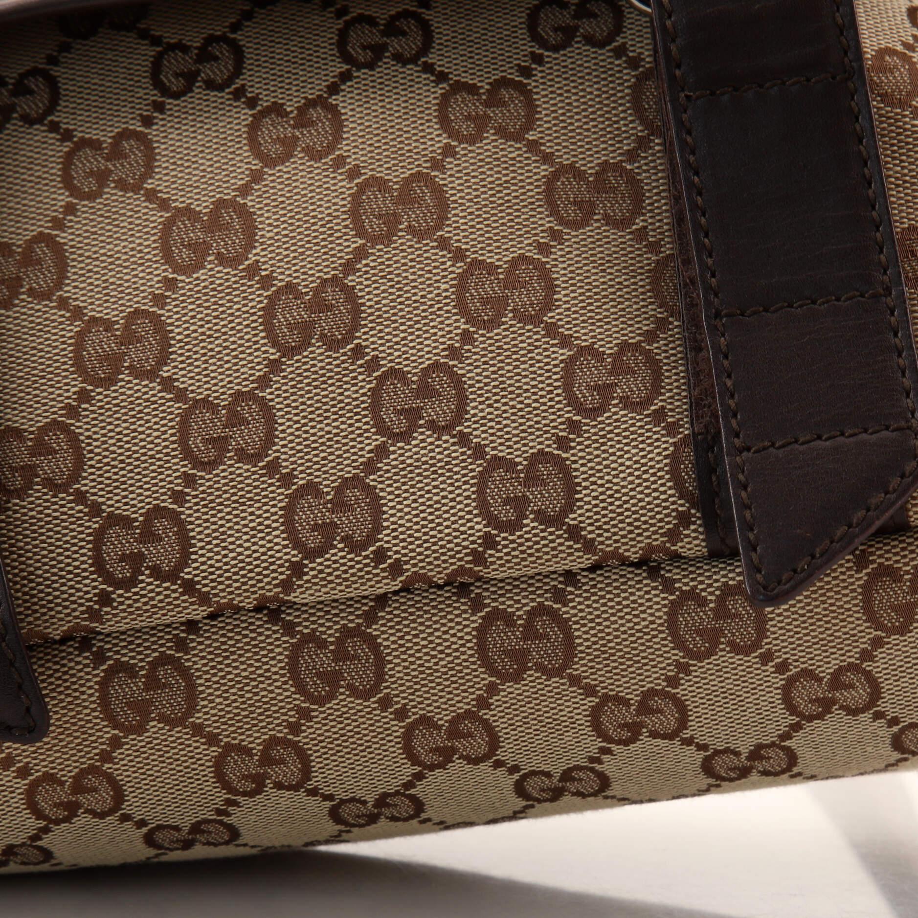 Gucci - Sac à double ceinture à rabat en toile GG avec cuir perforé - Moyen Bon état à NY, NY