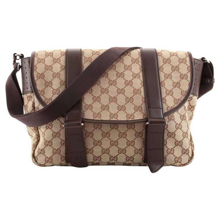 Gucci Double Belt Flap Messenger GG Canvas with Perforated Leather Medium  at 1stDibs
