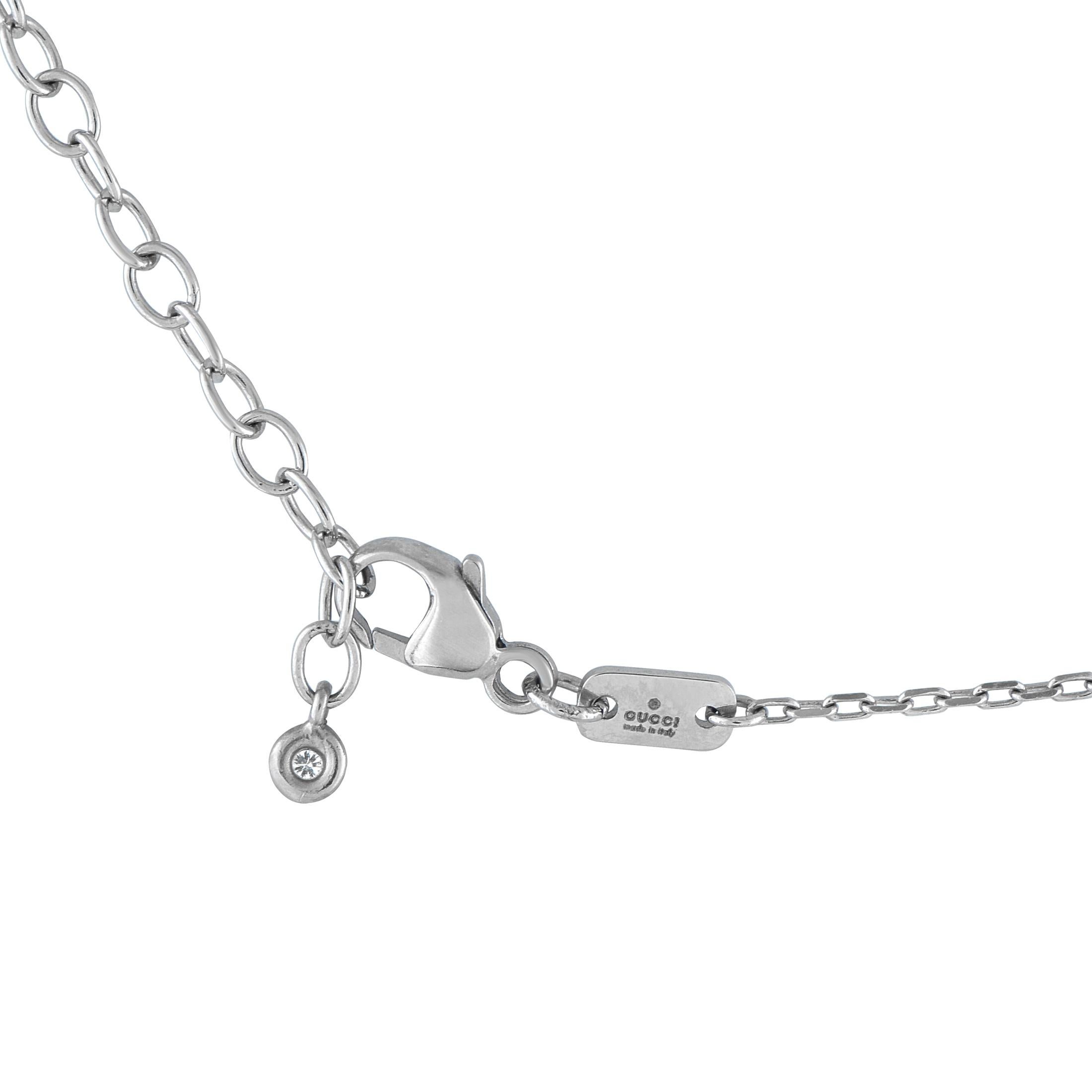 Gucci Double G 18K White Gold 0.35ct Diamond Station Necklace In Excellent Condition For Sale In Southampton, PA