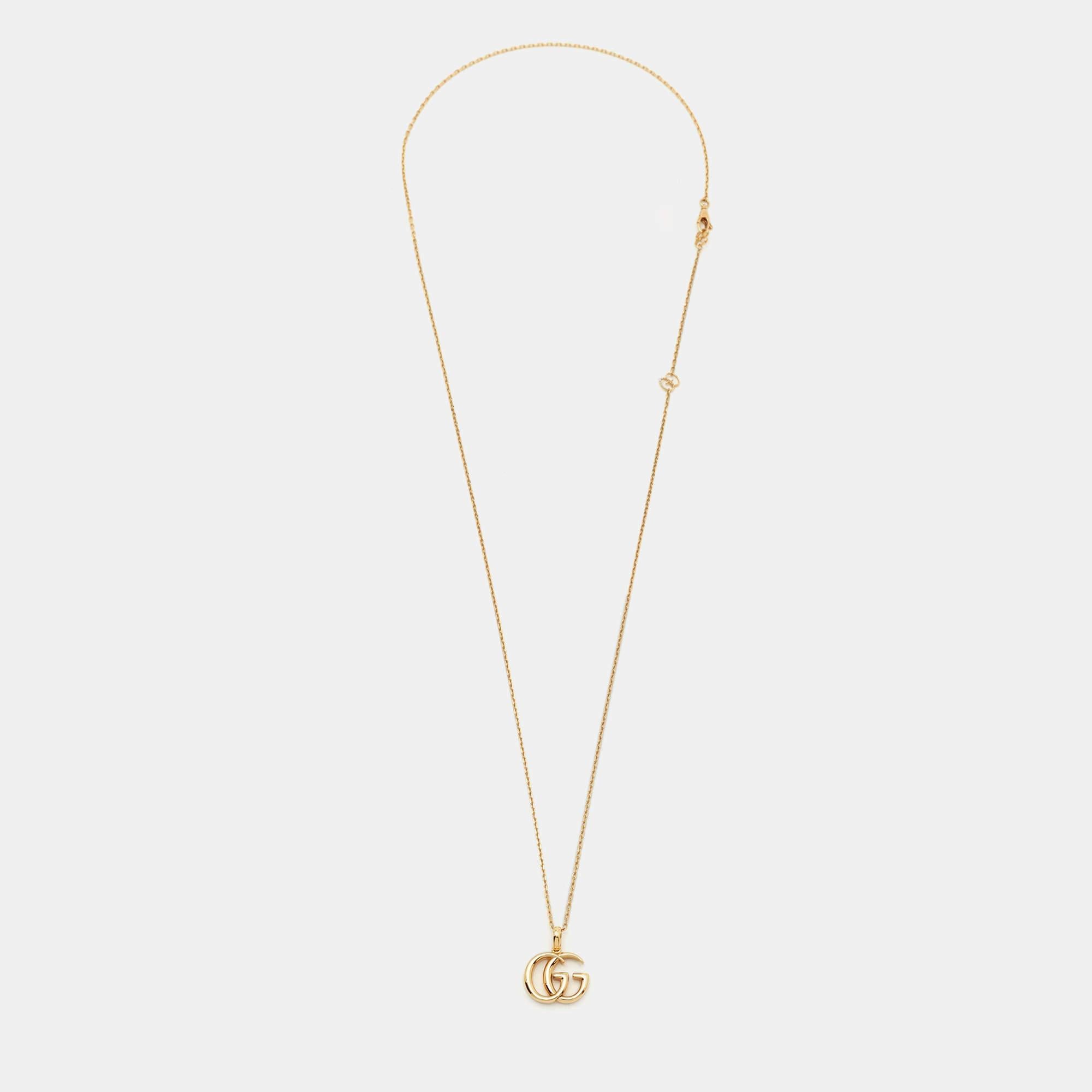 This lovely pendant necklace from Gucci is sure to become one of your favorite accessories! It comes crafted from 18k yellow gold, and the chain carries a Double G pendant.

Includes: Original Case


