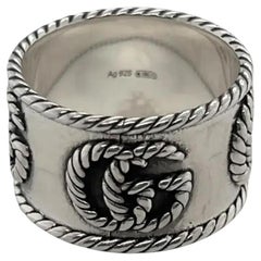 Gucci Double G Band Ring 925 Sterling Silver Aged Finish Size 20 US 9