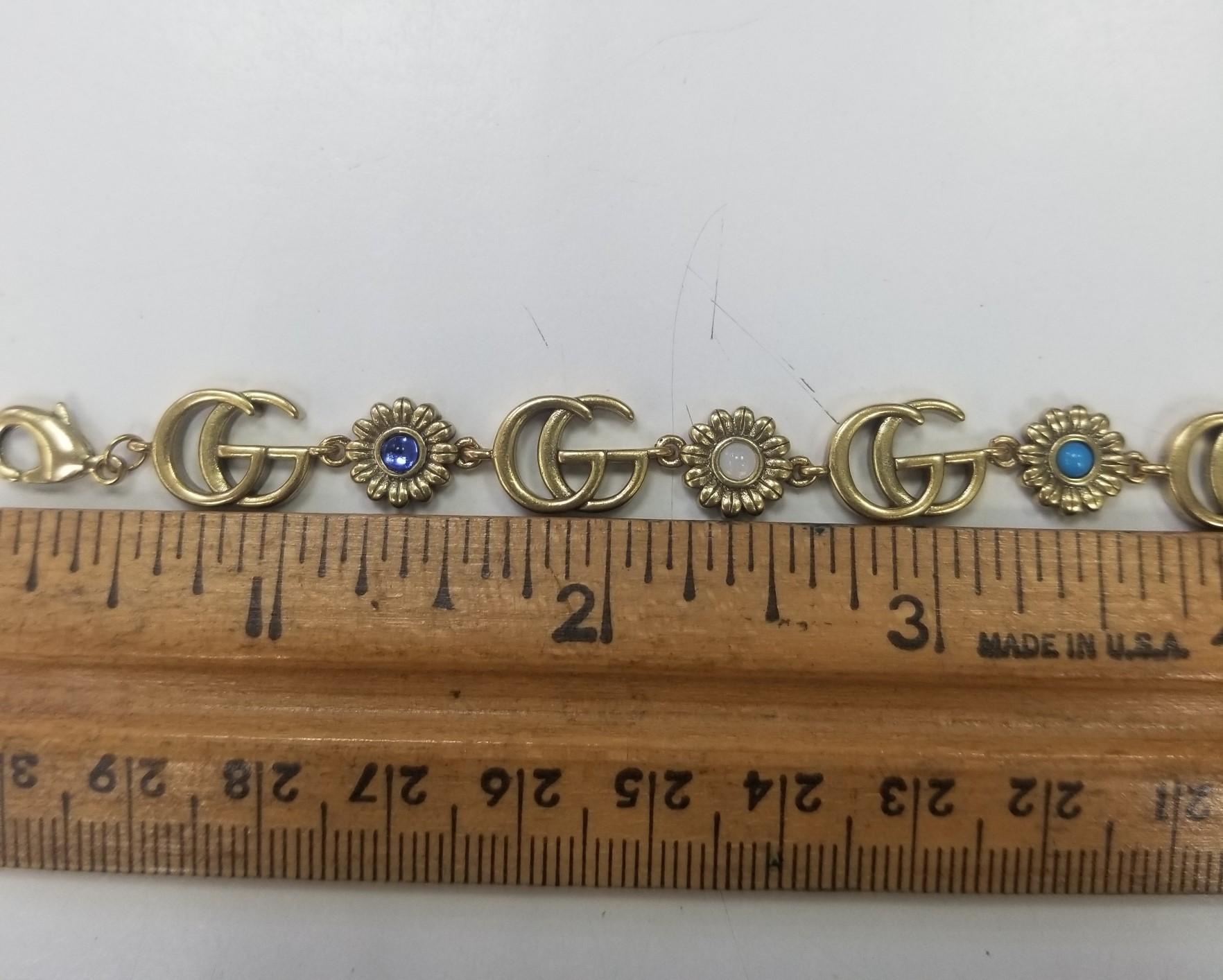 Gucci Double G Floral Kettenarmband aus Gold und Metall mit Blumenmuster (Zeitgenössisch)