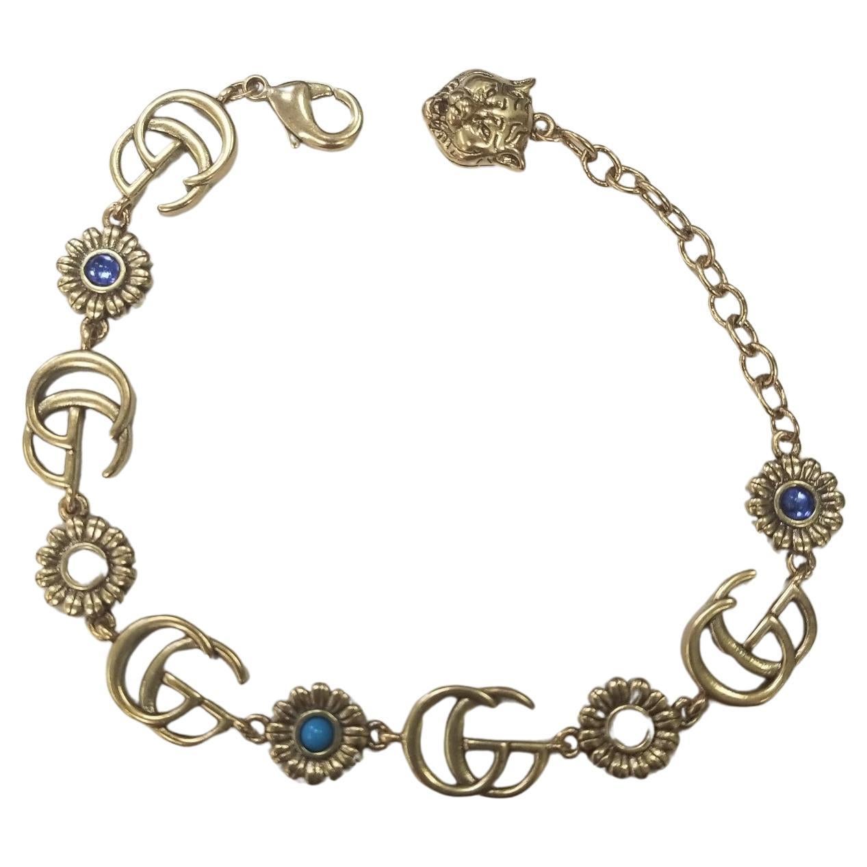 Gucci Double G Floral Chain Bracelet In Gold Metal