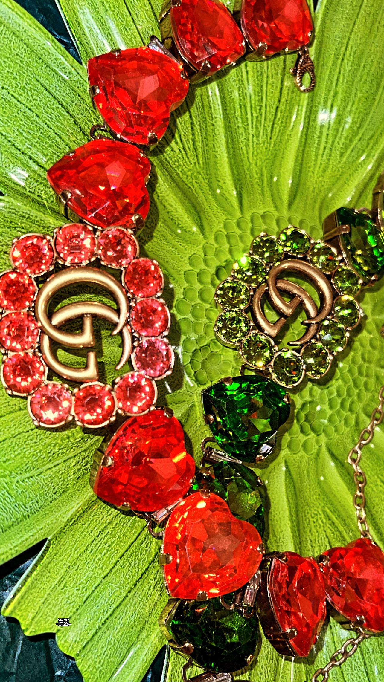 Art déco Gucci Collier double G en cristal de cœur en vente