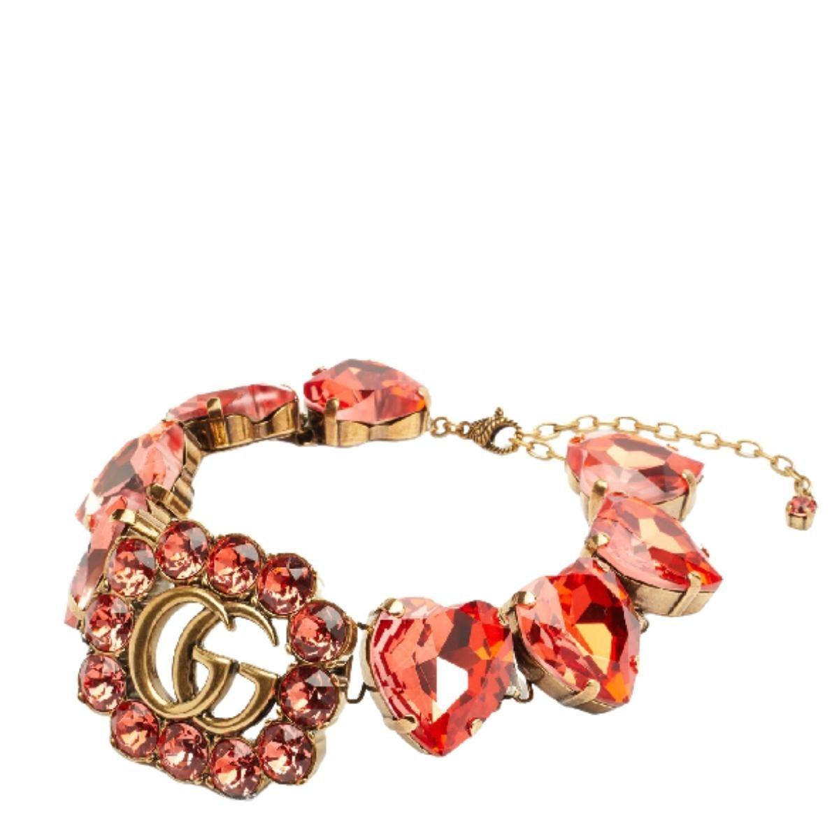 Gucci Collana con cuore e cristallo a doppia G in rosso in vendita 1