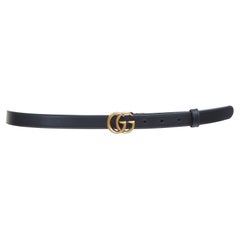 GUCCI Double G Marmont antique gold black smooth leather thin waist belt 90cm
