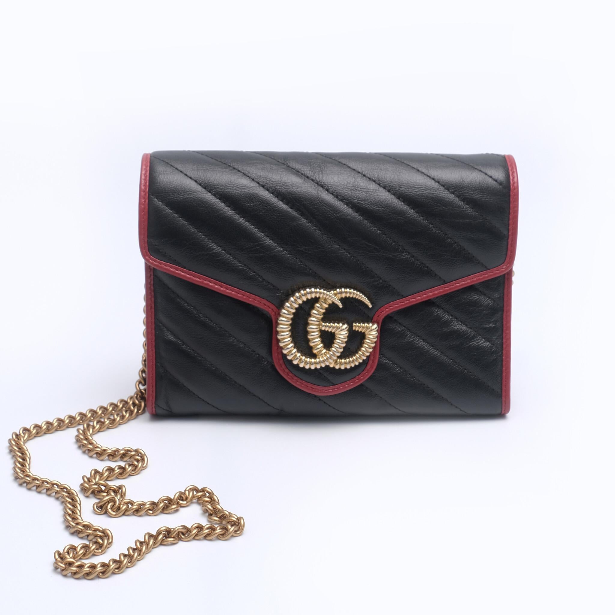Gucci Double G Marmont Mini Wallet On Chain Torchon Black For Sale 1