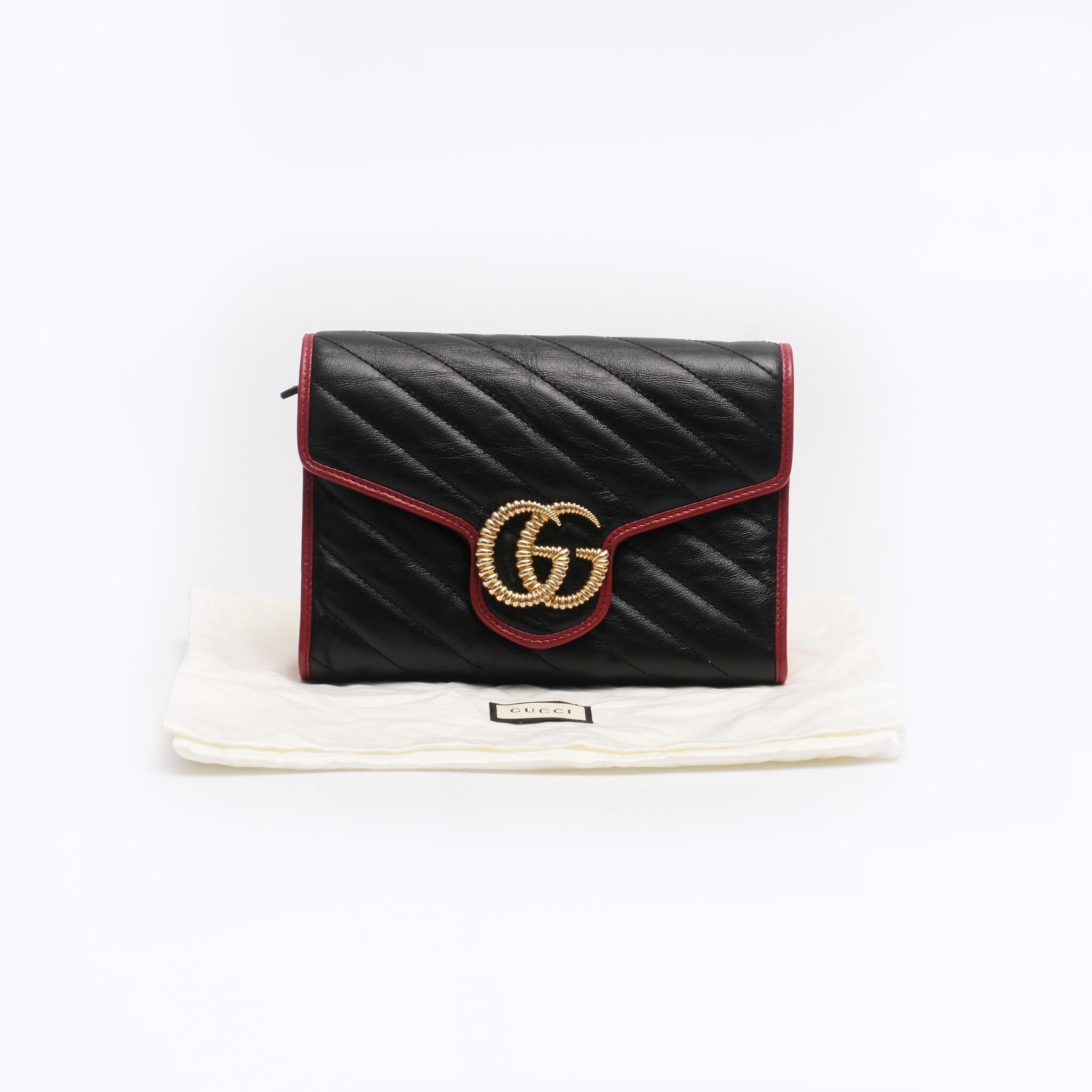 Gucci Double G Marmont Mini Wallet On Chain Torchon Black For Sale 2