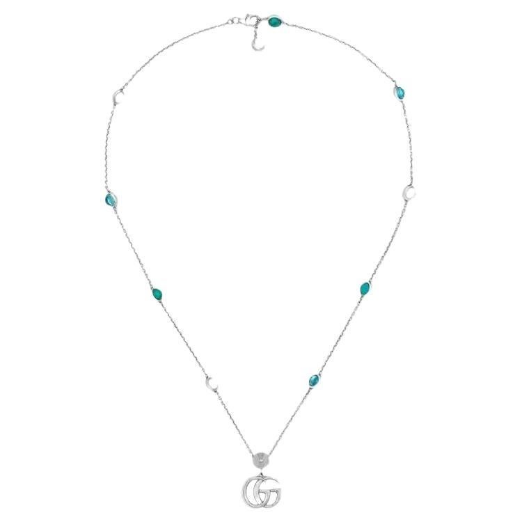 Gucci Double G Mother of Pearl Necklace 925 Sterling Silver For Sale