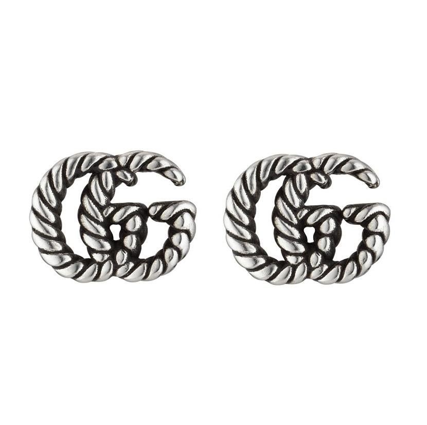 Clous d'oreilles Gucci en argent sterling vieilli à motif double G YBD627755001 Neuf - En vente à Wilmington, DE