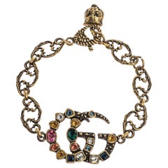 Gucci Double G Multicolor Crystal Gold Tone Bracelet