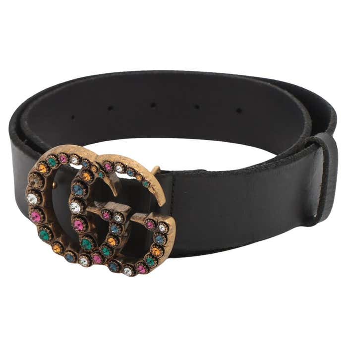 Gucci Rhinestone Belt Gucci Double G Multicolor Rhinestone Belt Black For Sale at 1stDibs