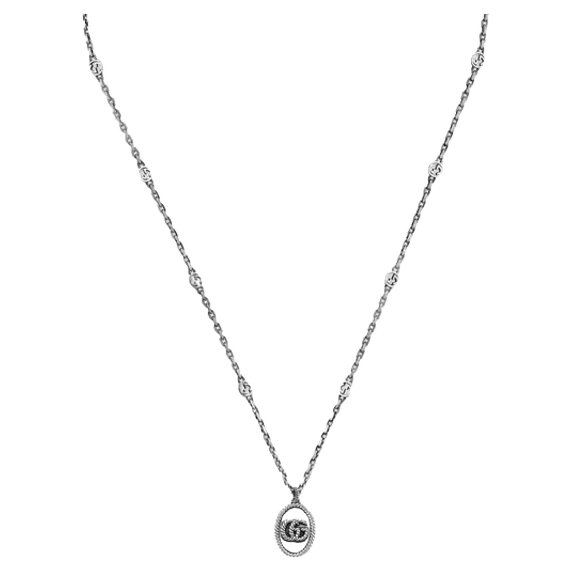 Gucci Double G Pendant Necklace 925 Sterling Silver For Sale